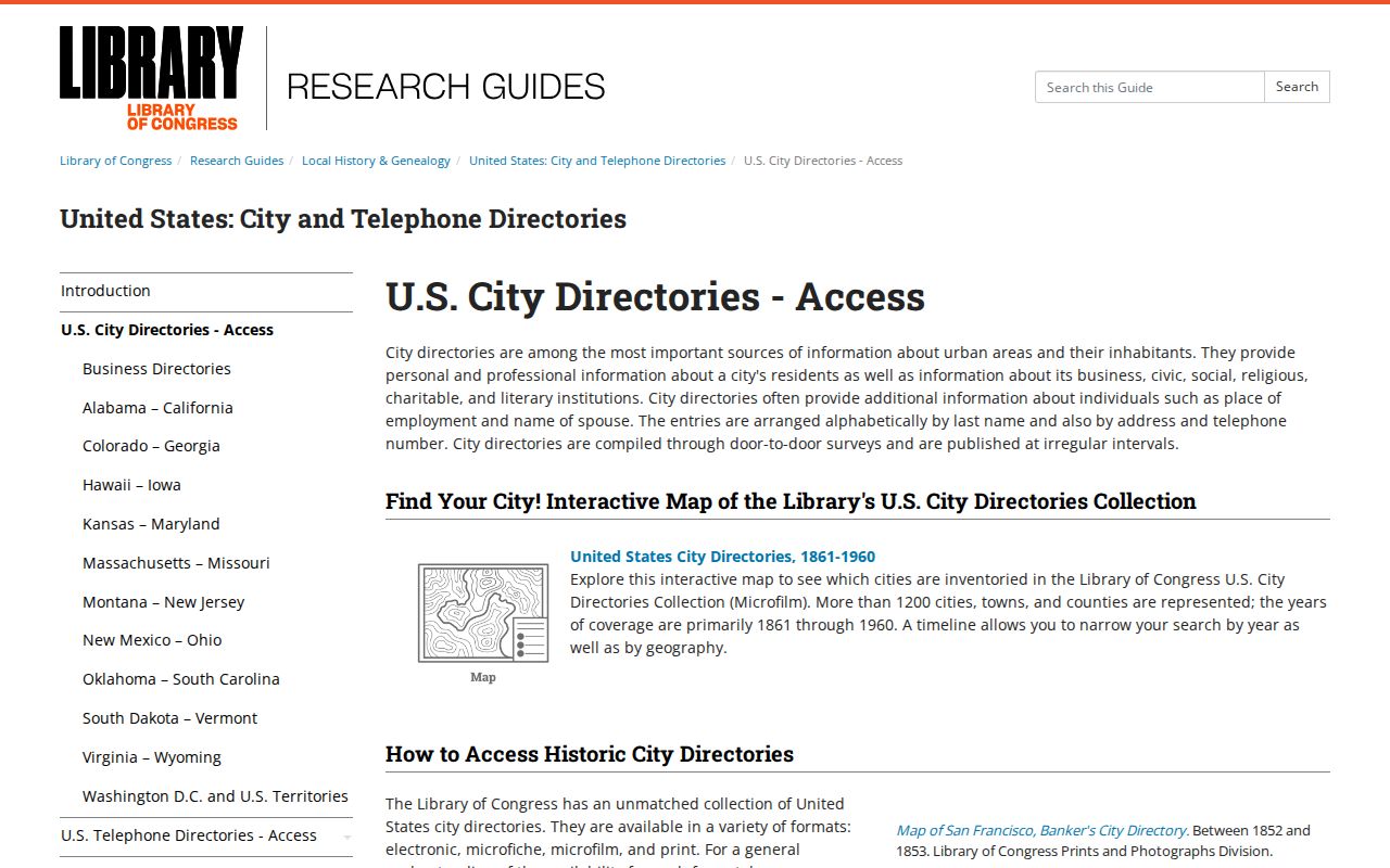 Bridgewater Township city directory research at the Library of Congress directory collection