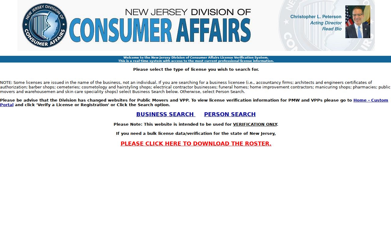 Bridgewater Township residents directory professional-license verification screen