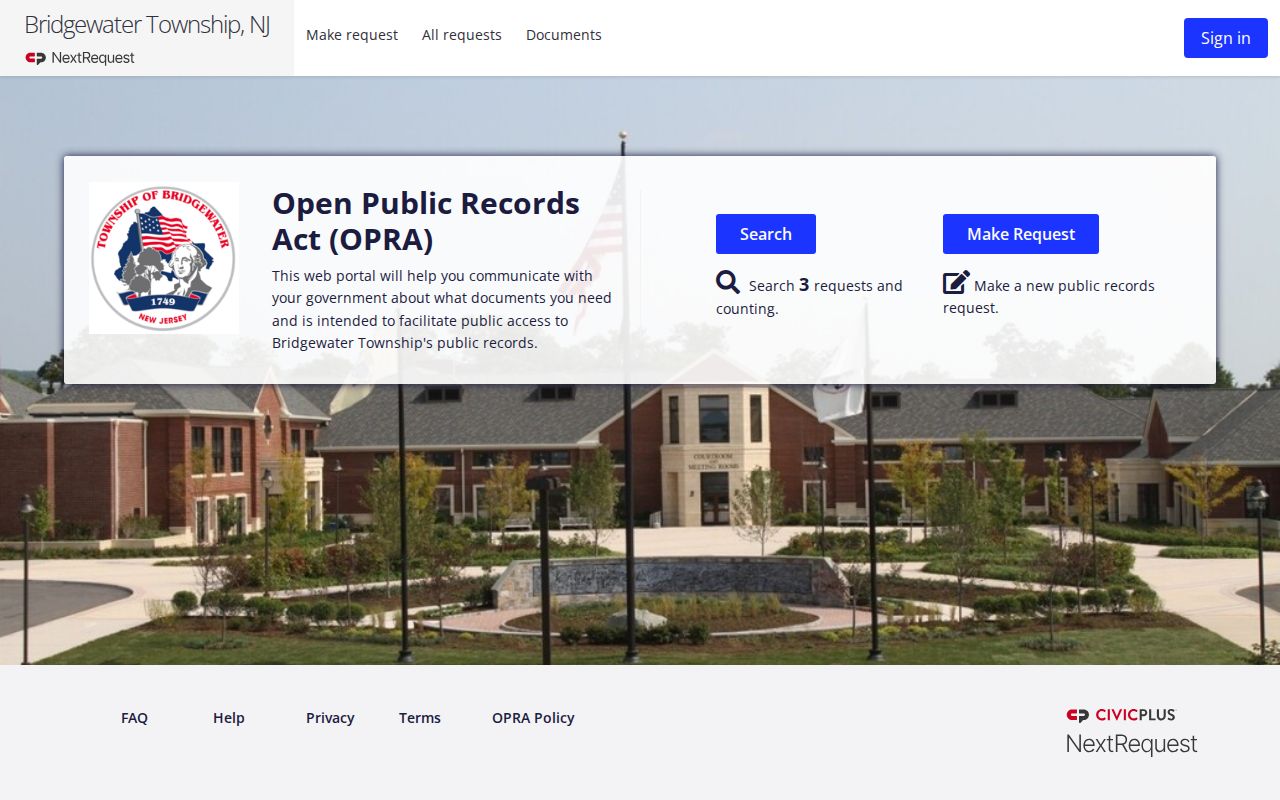 Bridgewater Township resident lookup records request through the OPRA portal
